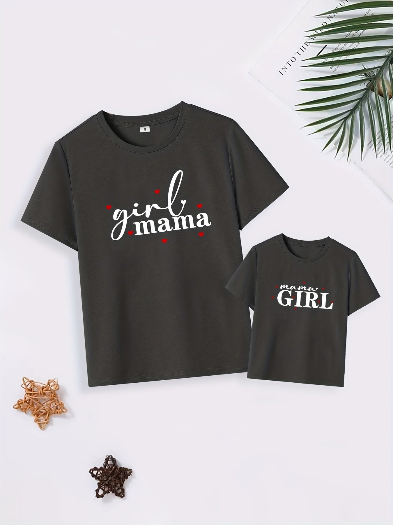 Adorable Matching Mom and Kids T-Shirts with Heart and Letter Print for Summer Fun