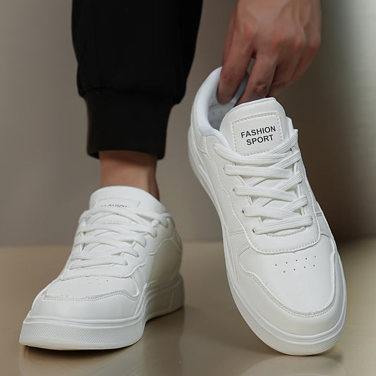 Men's Trendy Solid Skate Shoes, Comfy Non Slip Lace Up Casual Sneakers For Men's Outdoor Activities