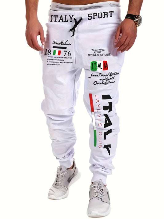 Joggers Stile Hip-hop Con Stampa "Italia", Pantaloni Sportivi Da Uomo Con Coulisse In Vita Elasticizzata Casual