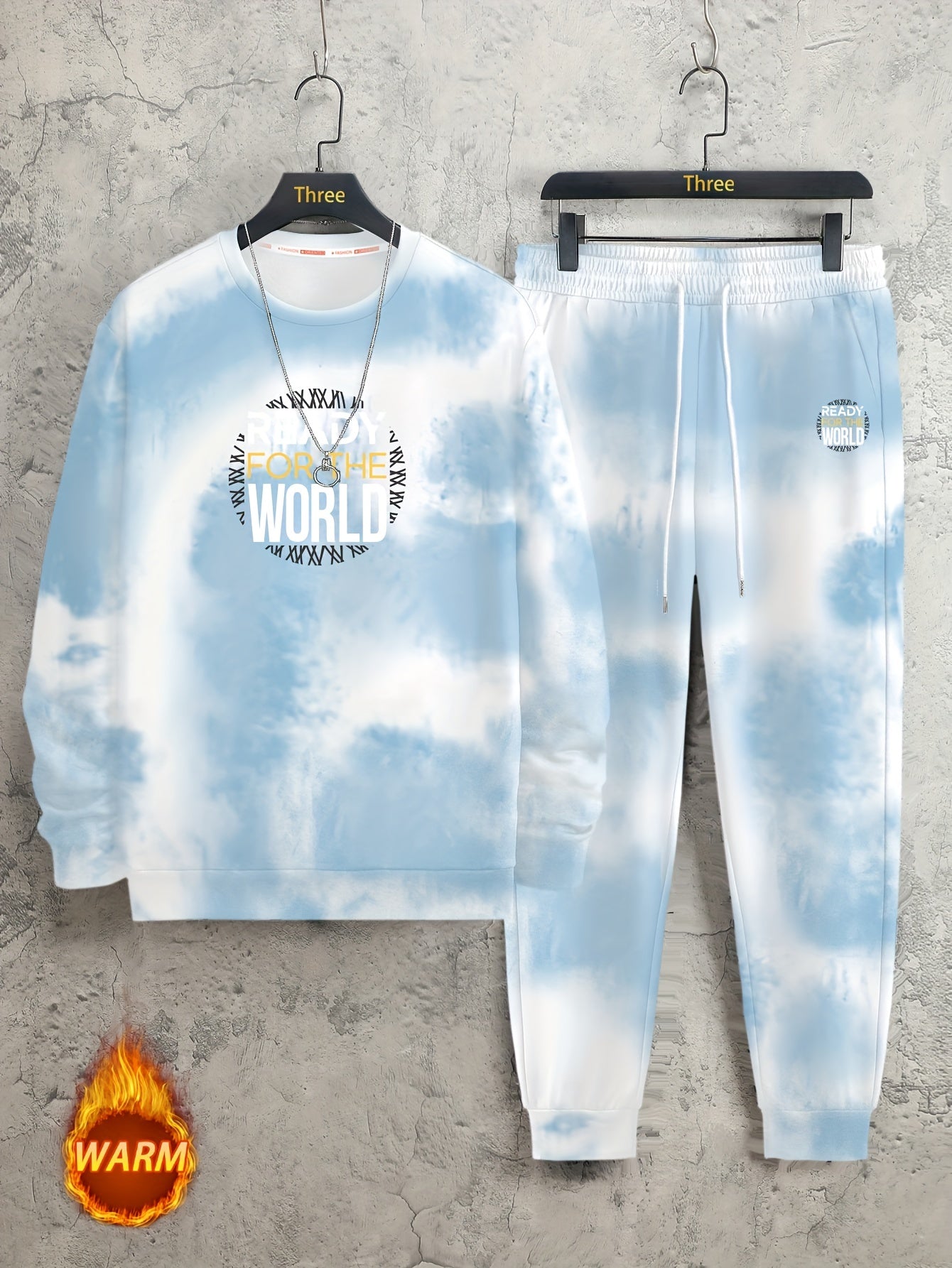 Tie Dye Color Letter Pattern Men's Trendy Long Sleeve Sweatshirt & Casual Long Loose Sports Pants Set, Spring Fall