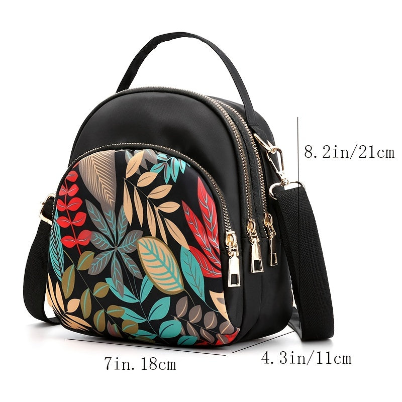 Small Fashion Print Crossbody Bag, Trendy Multi Zipper Sling Bag, Casual Bag With Adjustable Strap