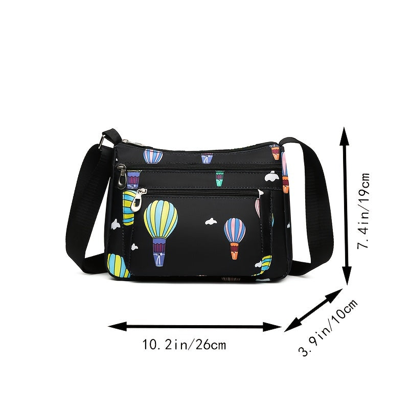 Balloon Pattern Crossbody Bag, Oxford Cloth Purses, Fashion Multi Pockets Shoulder Bag