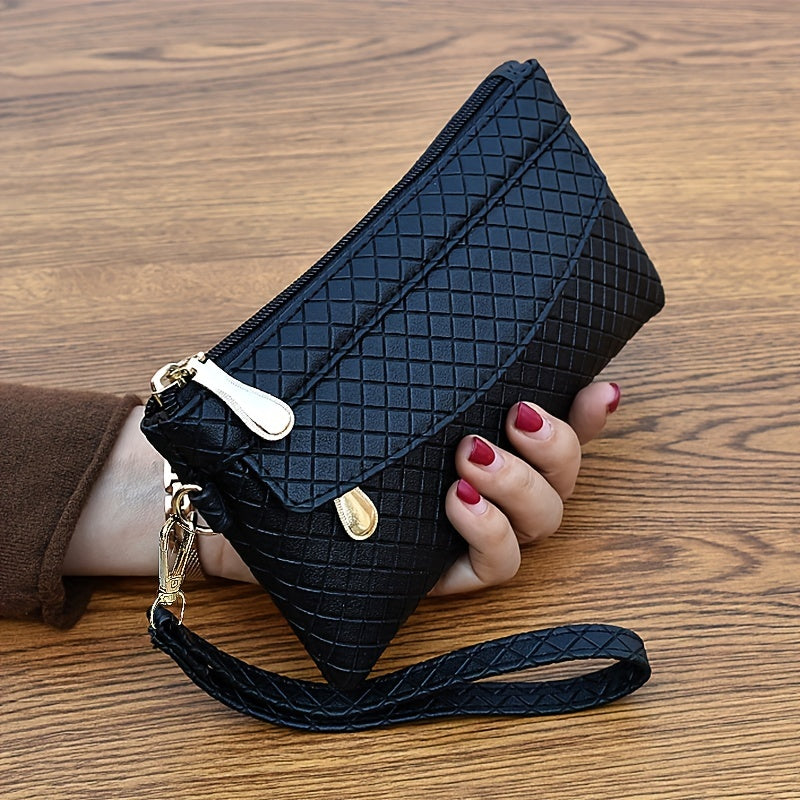 Women's Argyle Quilted Clutch Bag, Multi Zipper Wristlet Bag For Phone & Coin, Fashion Handbag