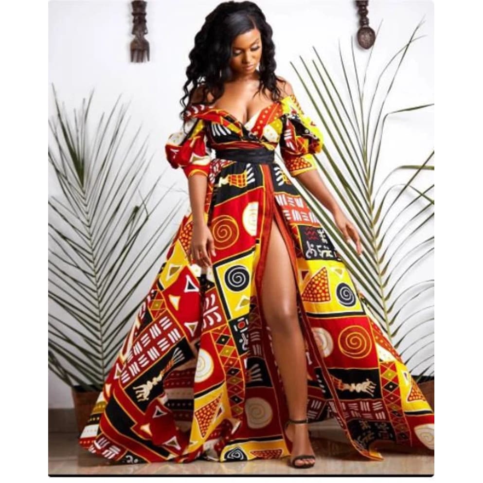 African Ankara Maxi Dress + FREE matching Ankh earrings as a gift