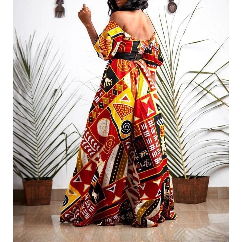 African Ankara Maxi Dress + FREE matching Ankh earrings as a gift