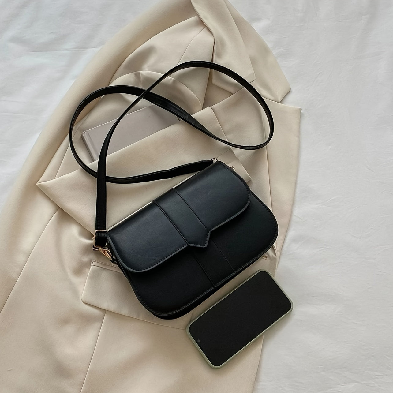 Minimalist Crossbody Bag, Fashion Mini Shoulder Bag, Simple Flap Handbag & Square Purse For Women