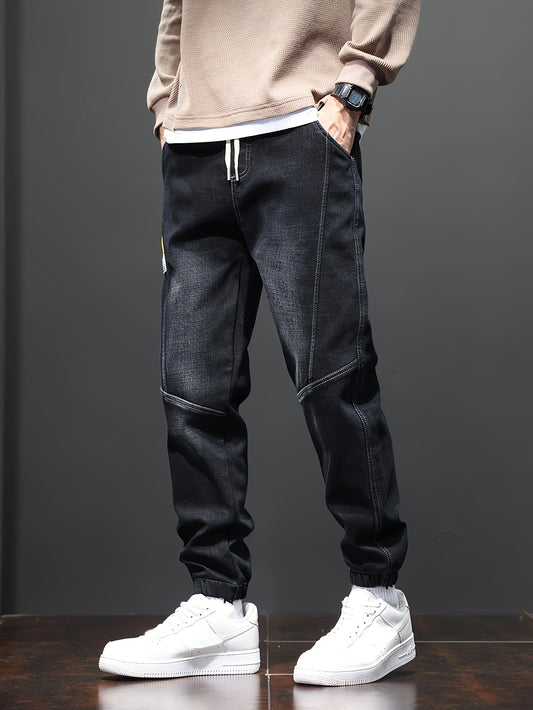 Trendy Cropped Jeans, Men's Casual Street Style Stretch Tapered Jeans For Fall Winter