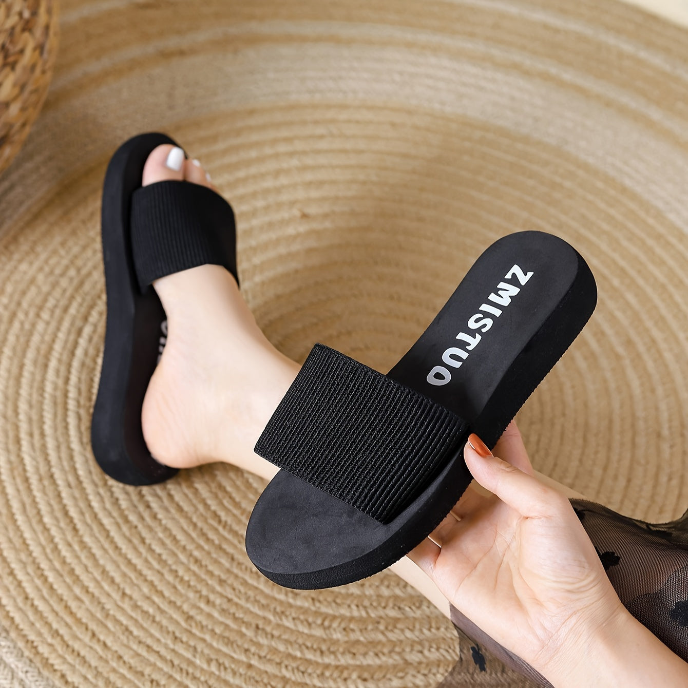 Women's Simple Solid Color Slides, Casual Open Toe Flat Summer Shoes, Comfortable Slip On Shoes