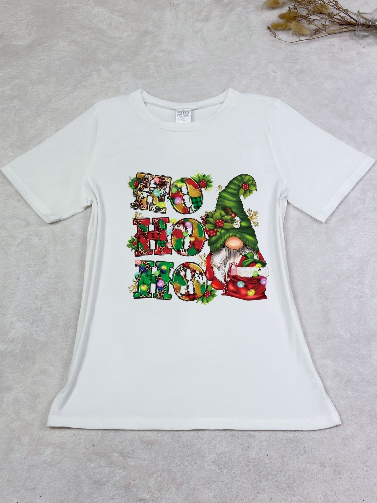Christmas Gnomes Print T-shirt, Casual Short Sleeve Crew Neck Top, Women's Clothing