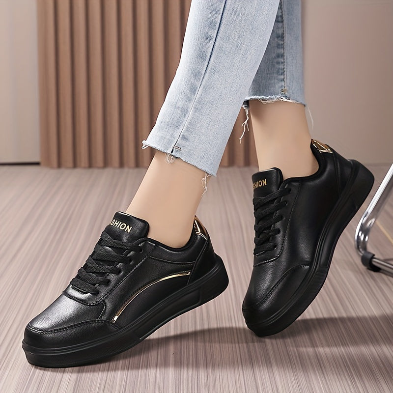 Women's Solid Color Casual Sneakers, Lace Up Soft Sole Platform Walking Shoes, Low-top Versatile Skate Shoes