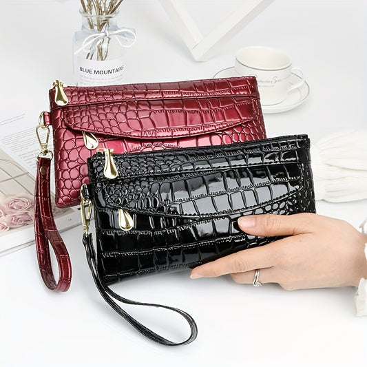 Fashion Crocodile Pattern Clutch, Trendy Credit Card Holder, Women's Stylish Wristlet & Wallet