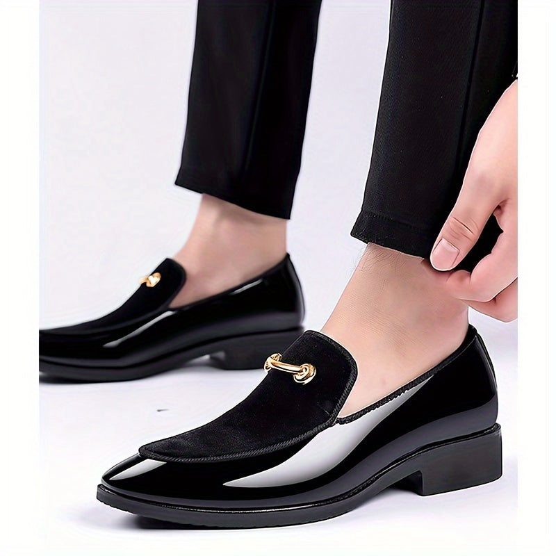Mens Trendy Patent Leather Loafers, Formal Dress Anti-skid Slip On Shoes For Business Office Party, Spring And Autumn