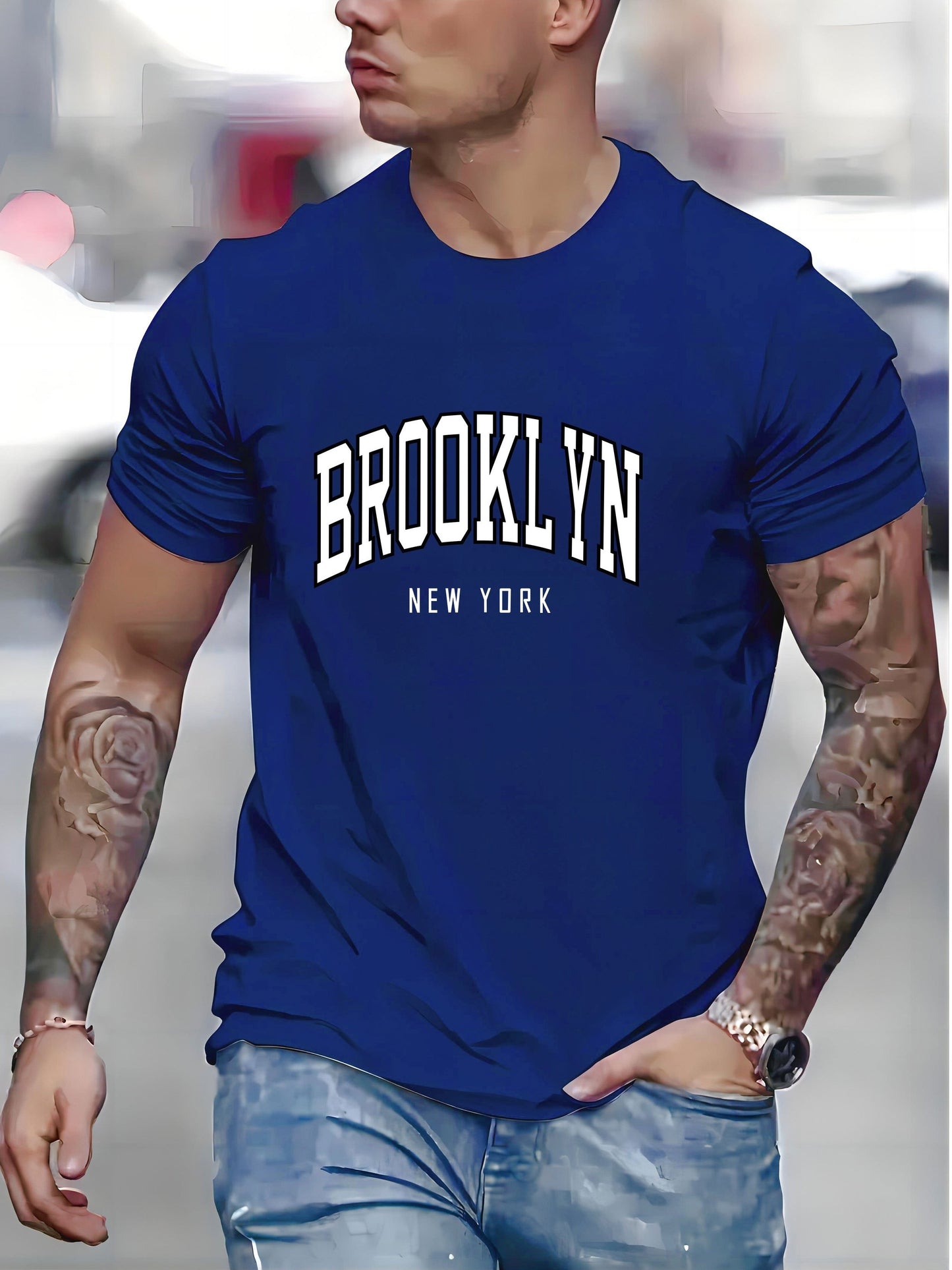 ''BROOKLYN NEW YORK'' Stampa, Maglietta Grafica Uomo, Magliette Casual Comode Per L'Estate, Abbigliamento Maschile