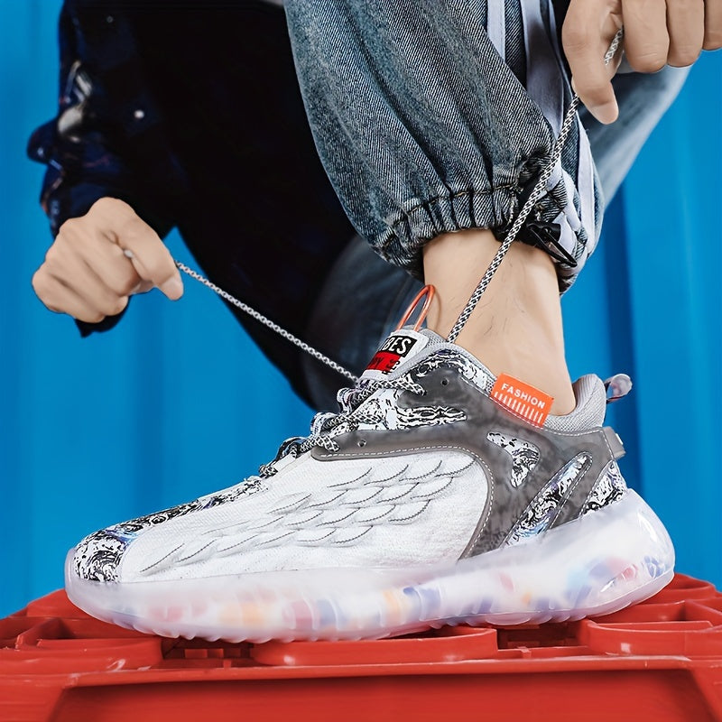 Men's Trendy Street Style Woven Knit Breathable Basketball Shoes, Comfy Non Slip Durable Lace Up Sneakers For Men's Outdoor Activities