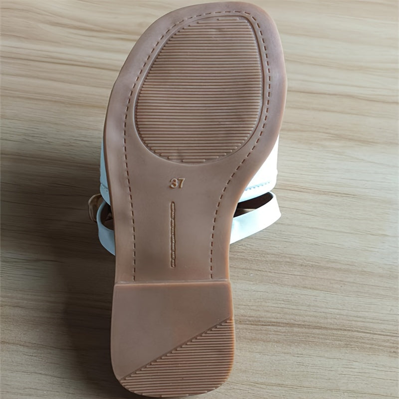 Women's Square Toe Flat Slides, Buckle Strap Open Toe Slip On Shoes, Casual Summer Outdoor Slides