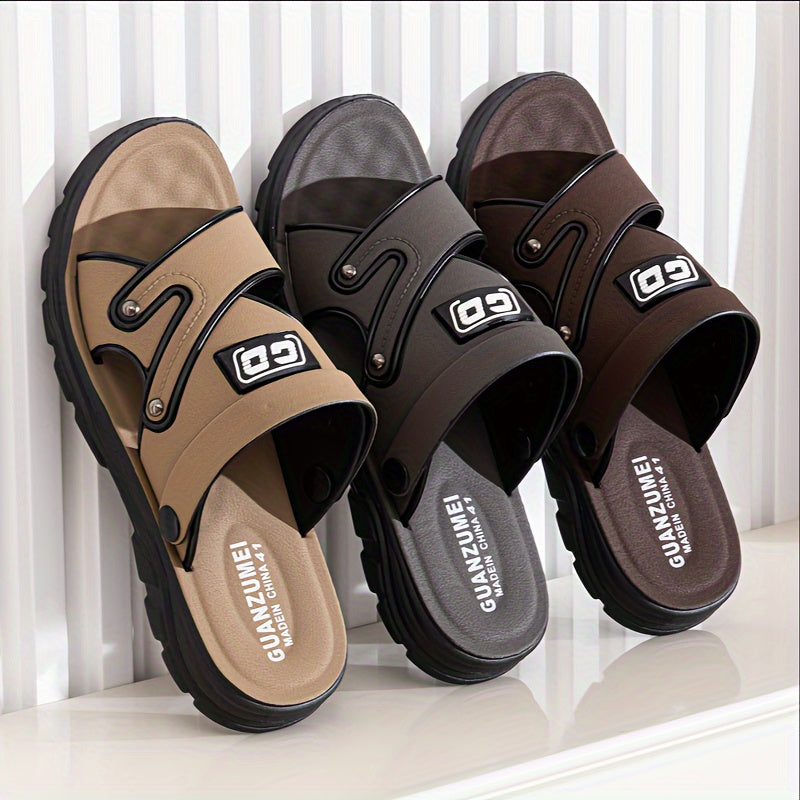 Men's Alphabet Design Casual Dual-Purpose Sandals Slippers, Non-Slip Beach Shoes For Summer Outdoor