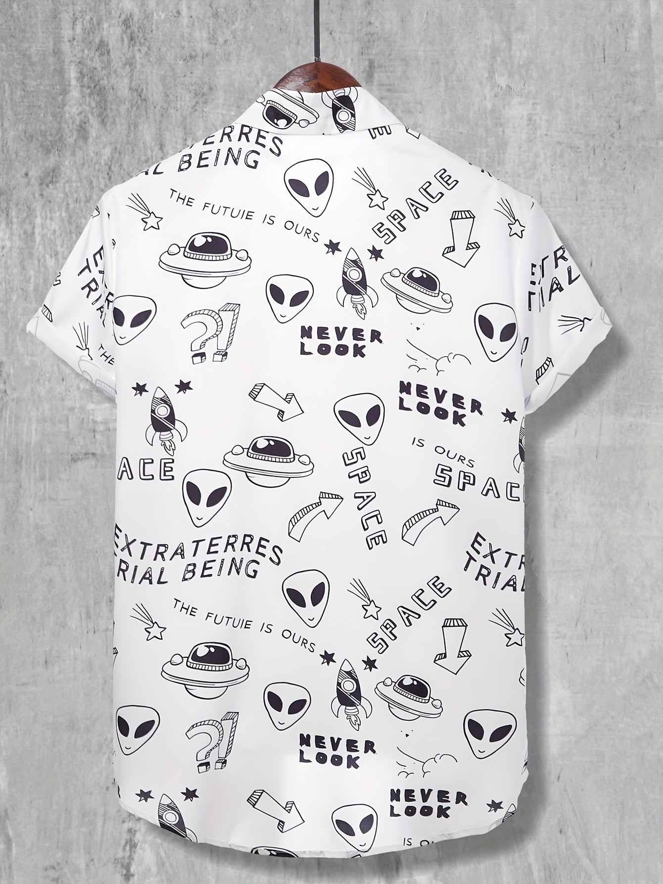 Men's Casual Alien Pattern Short Sleeve Shirt, Men's Shirt For Summer Vacation Resort, Tops For Men