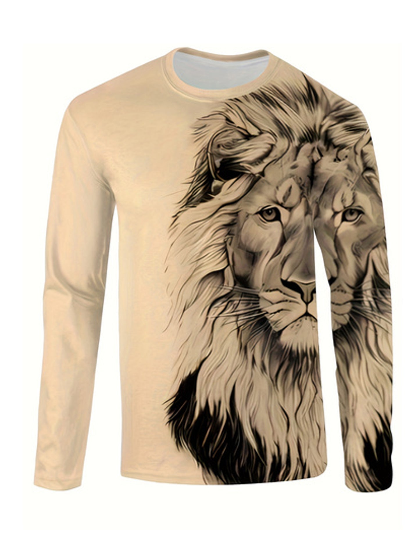 Lion Head Anime 3D Print Men's Creative Top, Men's Trendy Long Sleeve Crew Neck T-shirt, Spring Fall