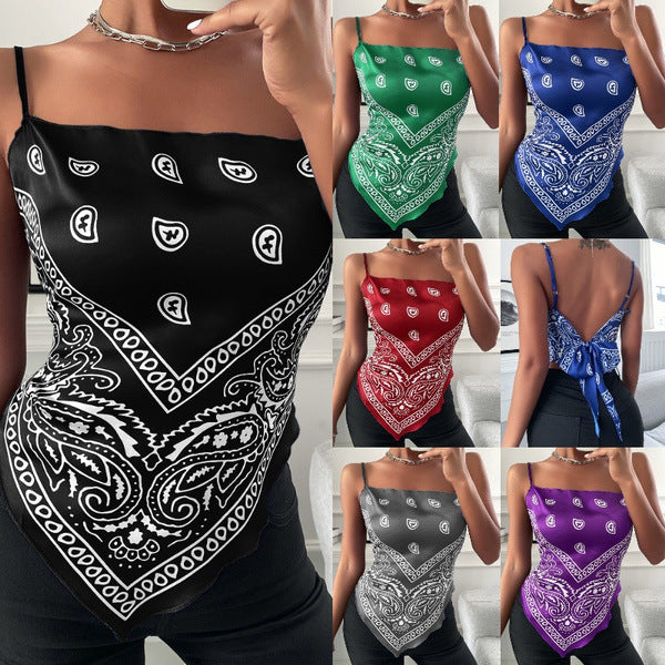 Tank Top Small Strap Printed Fake Belly Pocket With A Leaky Back