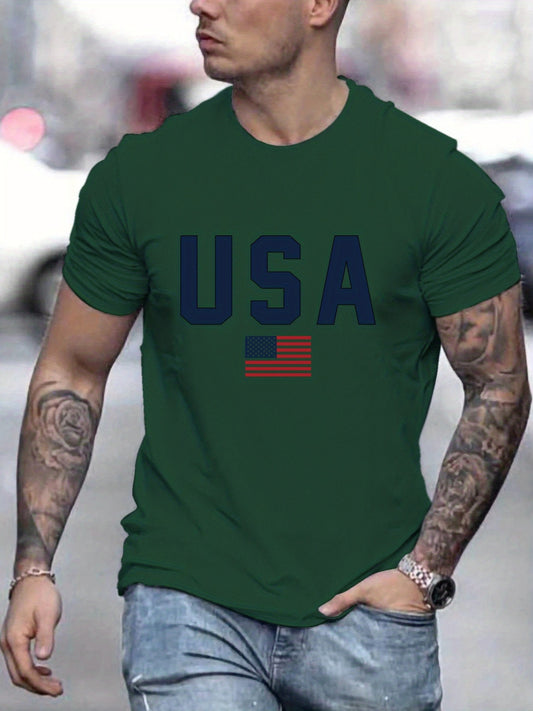 T-shirt Comoda Da Uomo Con Stampa Motivo 'USA', T-shirt Grafica Da Uomo, Abbigliamento Estivo Da Esterno, Abbigliamento Da Uomo, Top Da Uomo