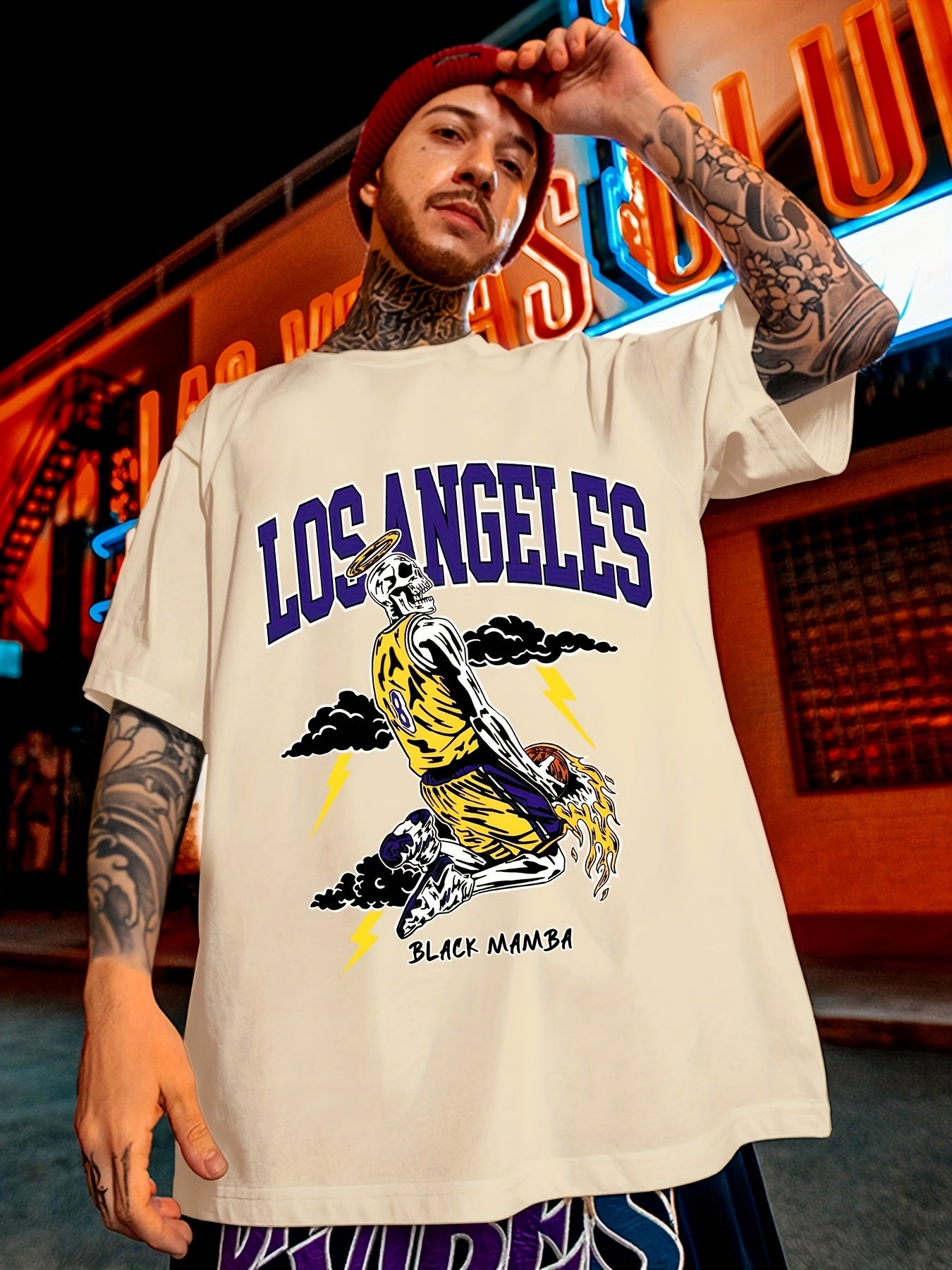 Basketball Player Pattern T-shirt, Men's Casual Street Style Stretch Round Neck Tee Shirt For Summer