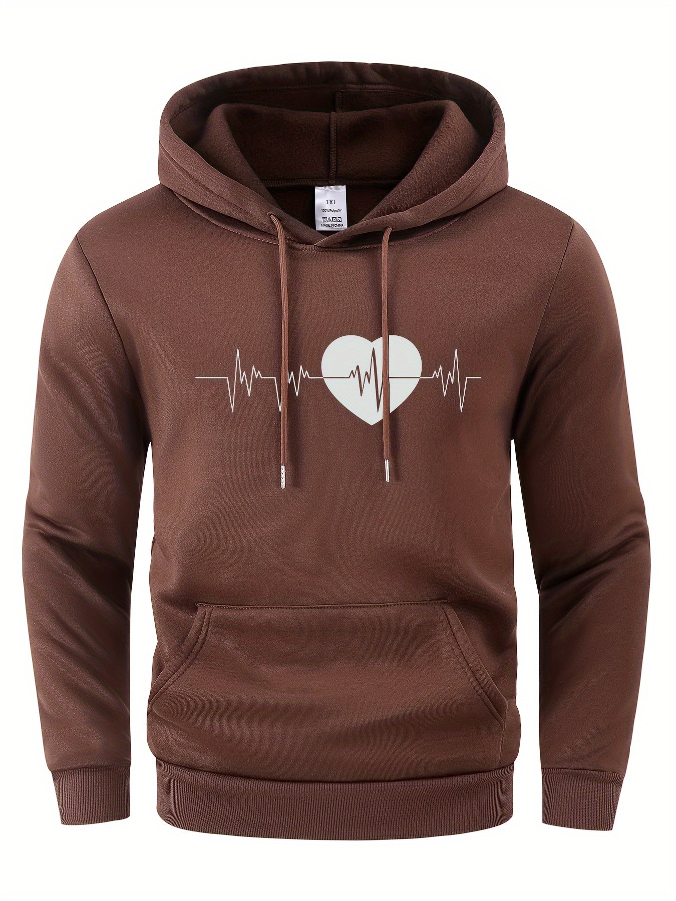 Electrocardiogram Print Hoodie, Cool Sweatshirt For Men, Men's Casual Graphic Design Pullover Hooded Sweatshirt Streetwear For Spring Fall Winter