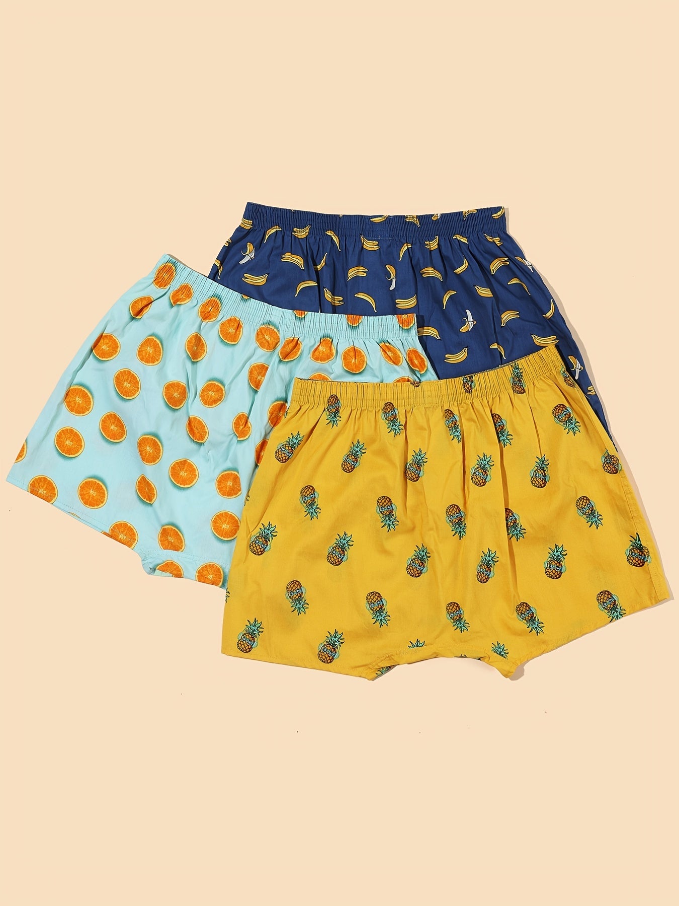 3pcs Men's Cotton Fruit Full Print Boxers