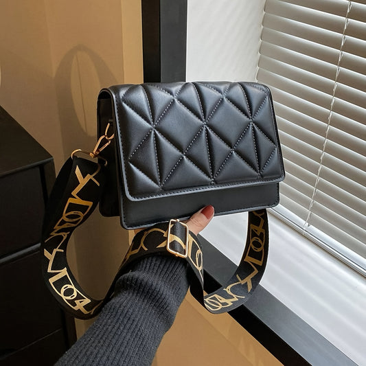 Rhombus Embossed Crossbody Bag, Mini Wide Strap Shoulder Bag, Women Trendy Handbag & Square Purse