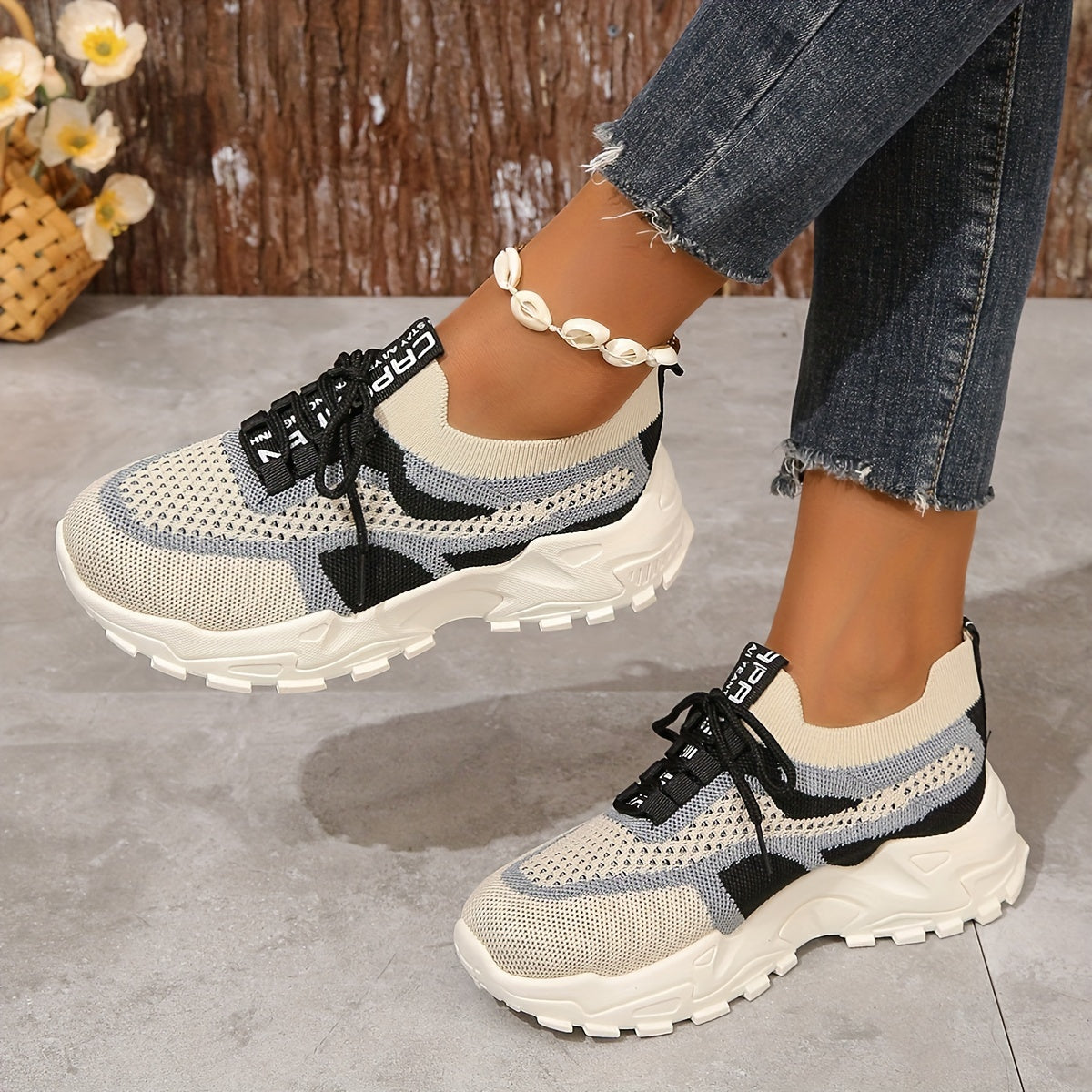 Women's Breathable Mesh Platform Sneakers, Casual Lace Up Outdoor Shoes, Comfortable Low Top Sport Shoes