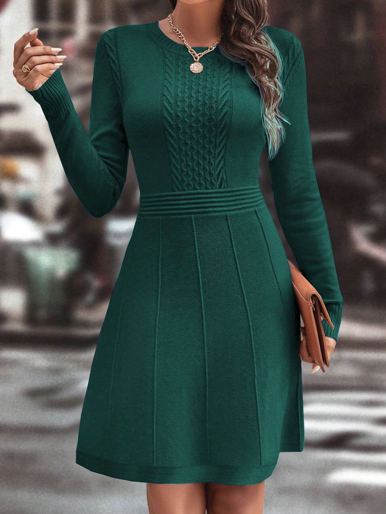 Abito in Maglia Donna Autunno Inverno: Elegante, Semplice, Versatile, a Collo Tondo, Taglio A, Slim, Maturo e Intellettuale, Ideale per Uscite, Feste, Vacanze e Commute Quotidiano