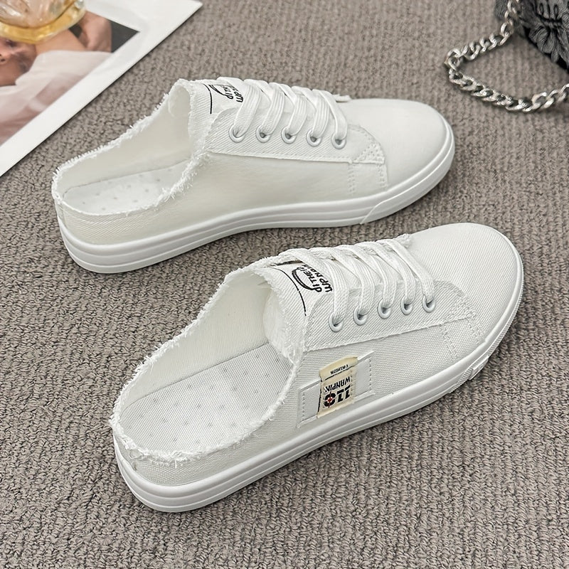 Casual Women's Slip-On Sneakers, Breathable Backless Flat Shoes, Lightweight Flat Outdoor Mule Shoes