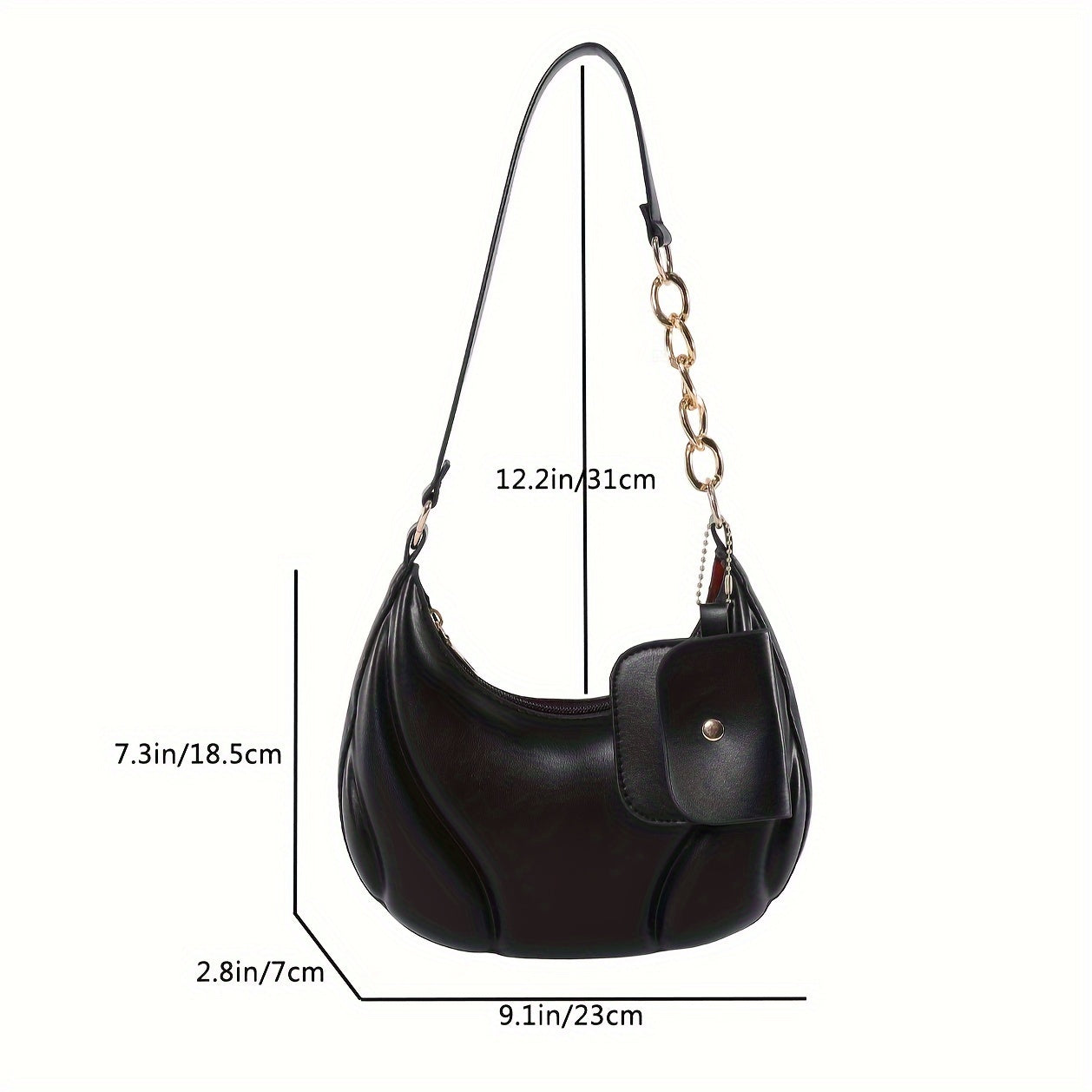 Trendy Solid Color Crescent Shoulder Bag, All-Match Minimalist Underarm Bag With Hanging Mini Purse