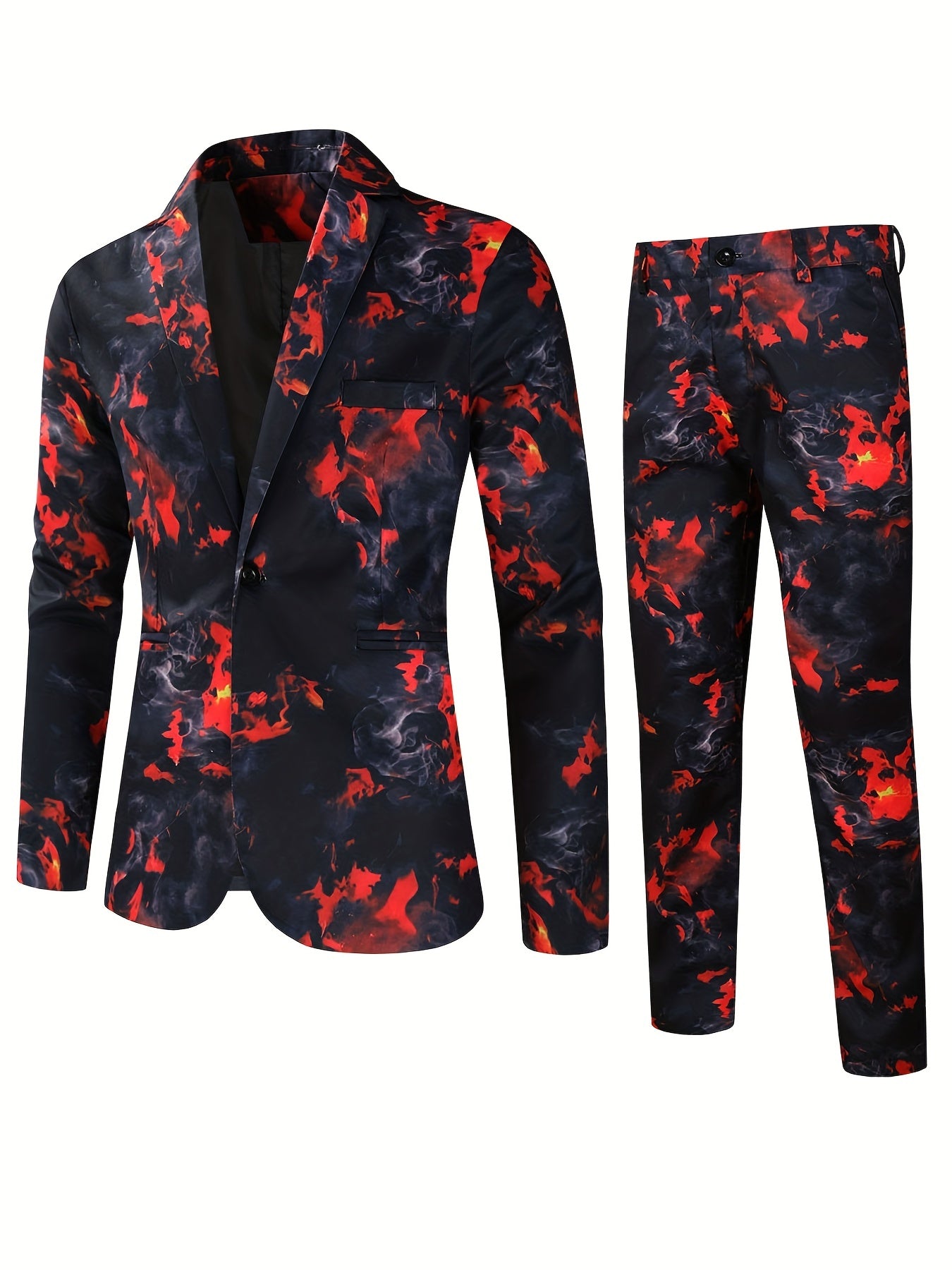 Rose Full Body Print, Men's Business Suit, Trendy Suit Jacket And Formal Business Trousers