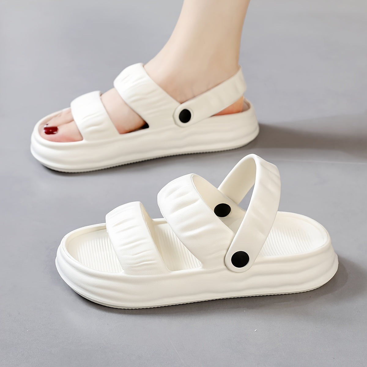 Women's Platform Slide Sandals, Solid Color Open Toe Summer Beach Shoes, Comfortable Outdoor Sandals