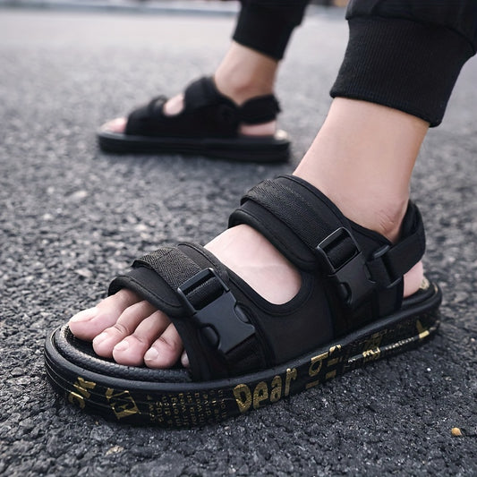 Men's Trendy Cool Open Toe Sandals, Breathable Non-slip Sandals For Beach Vacation