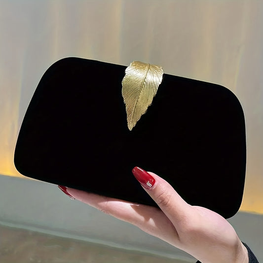 Mini Metal Leaf Decor Clutch Wallet, Classic Women's Banquet Bag, Evening Bag For Your Any Occasion