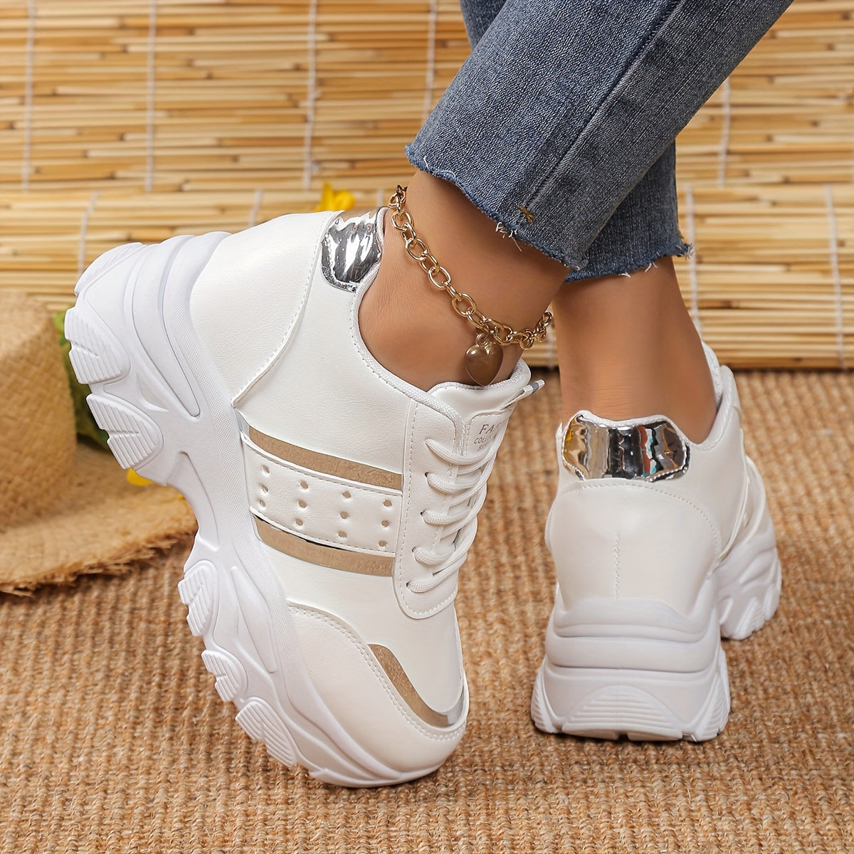 Women's Solid Color Platform Sneakers, Lace Up Soft Sole Casual Walking Shoes, Versatile Low-top Shoes