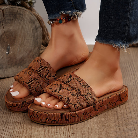 Women's Letter Print Slides, Casual Open Toe Flat Summer Shoes, Comfortable Slip On Slides