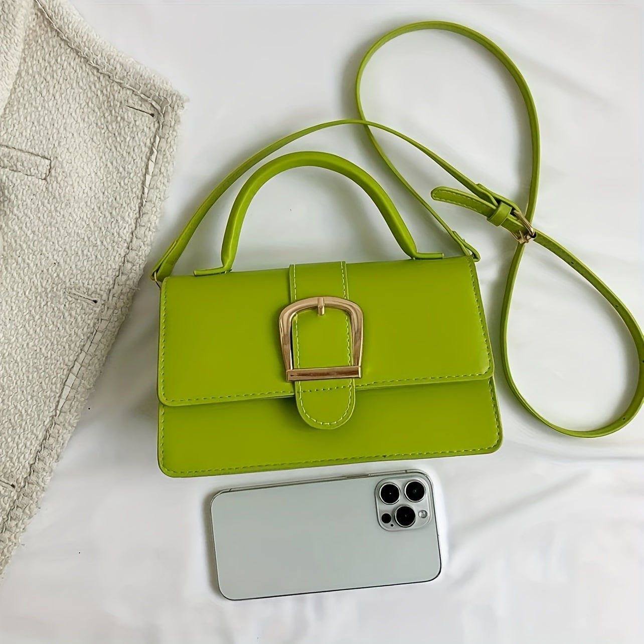 Neon Color Crossbody Bag, Trendy Mini Shoulder Bag, Women's Buckle Handbag Flap Purse