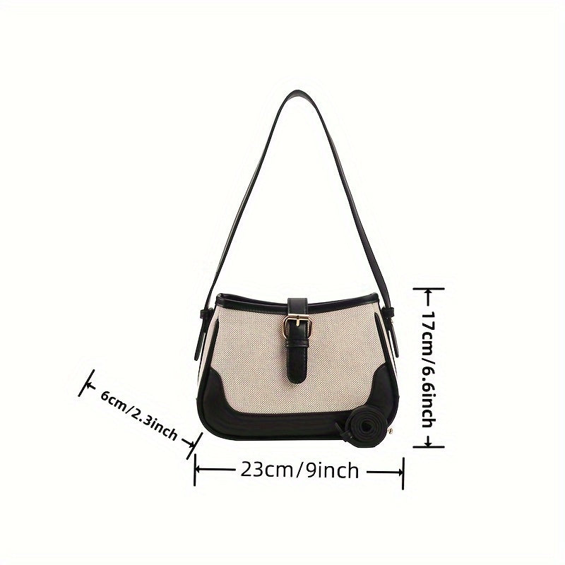 Color Contrast Crossbody Bag, Trendy Buckle Shoulder Purse, Women PU Leather Stitching Handbag