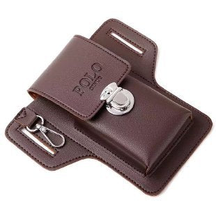 Brown leather wallet with silver clasp on a white background