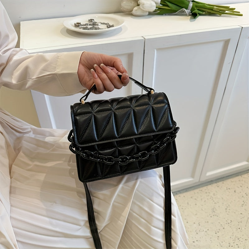 Mini Fashion Quilted Crossbody Bag, Solid Color Simple Shoulder Bag, Women's Trendy Handbag & Purse