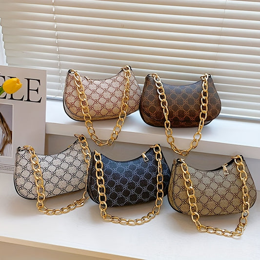 Retro Printed Shoulder Bag, Luxury Chain Handbag & Purse, Classic Style Underarm Bag For Women