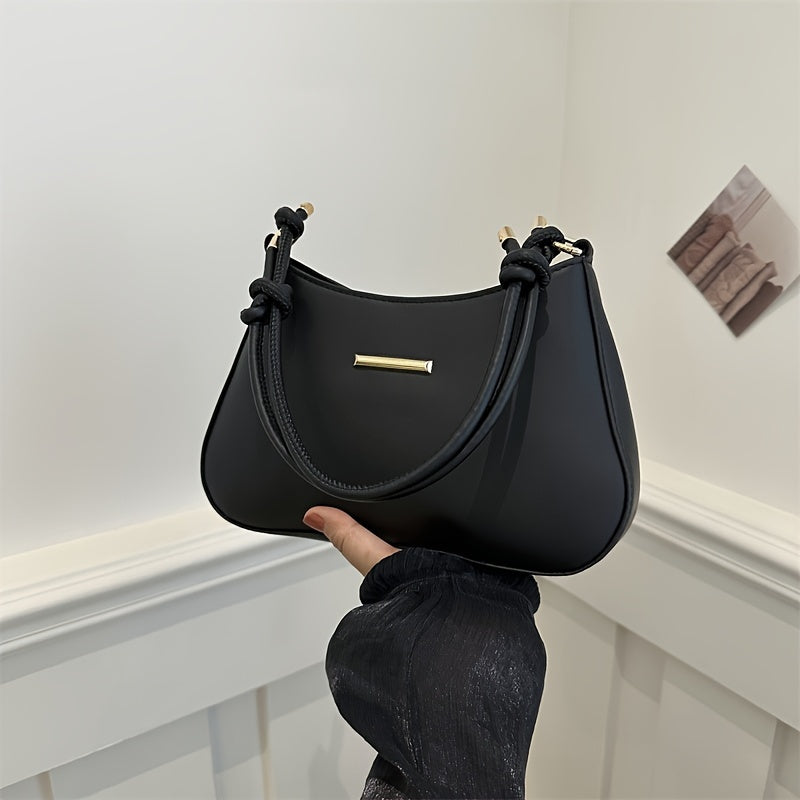Elegant Minimalist Solid Color Shoulder Bag, With Zipper Closure For Women, Chic Underarm Purse And Wallet