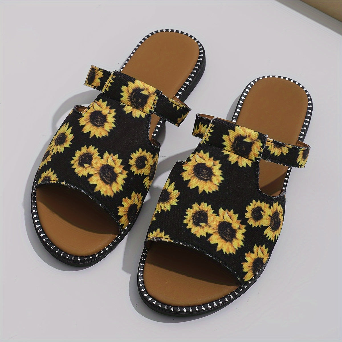 Women's Flower Pattern Slide Sandals, Casual Open Toe Flat Summer Shoes, Lightweight Slide Sandals