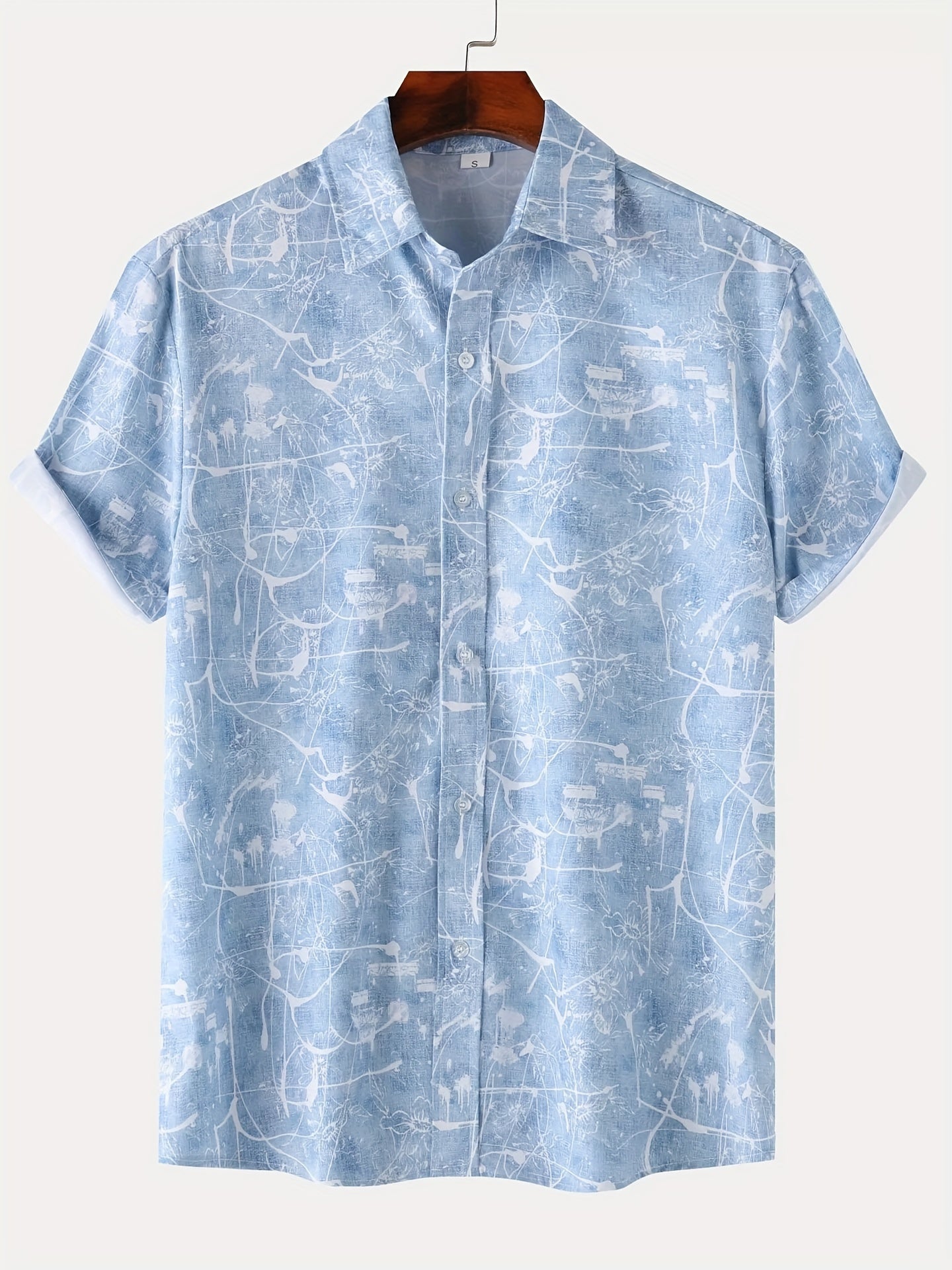 Leaf Pattern Hawaiian Shirt, Men's Casual Button Up Short Sleeve Shirt For Summer Beach Vacation Resort