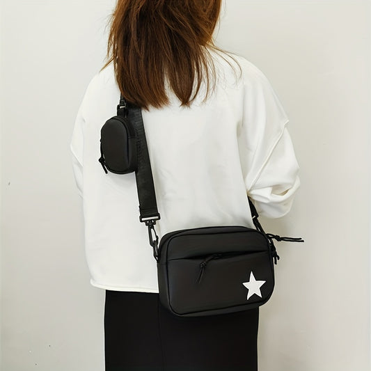 Fashion Star Decor Crossbody Bag, Trendy Nylon Shoulder Bag, Women's Casual Handbag & Coin Purse