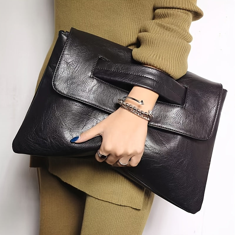 Trendy Large Capacity Clutch, PU Leather Solid Color Shoulder Bag, Perfect Wristlet Handbag For Commuting