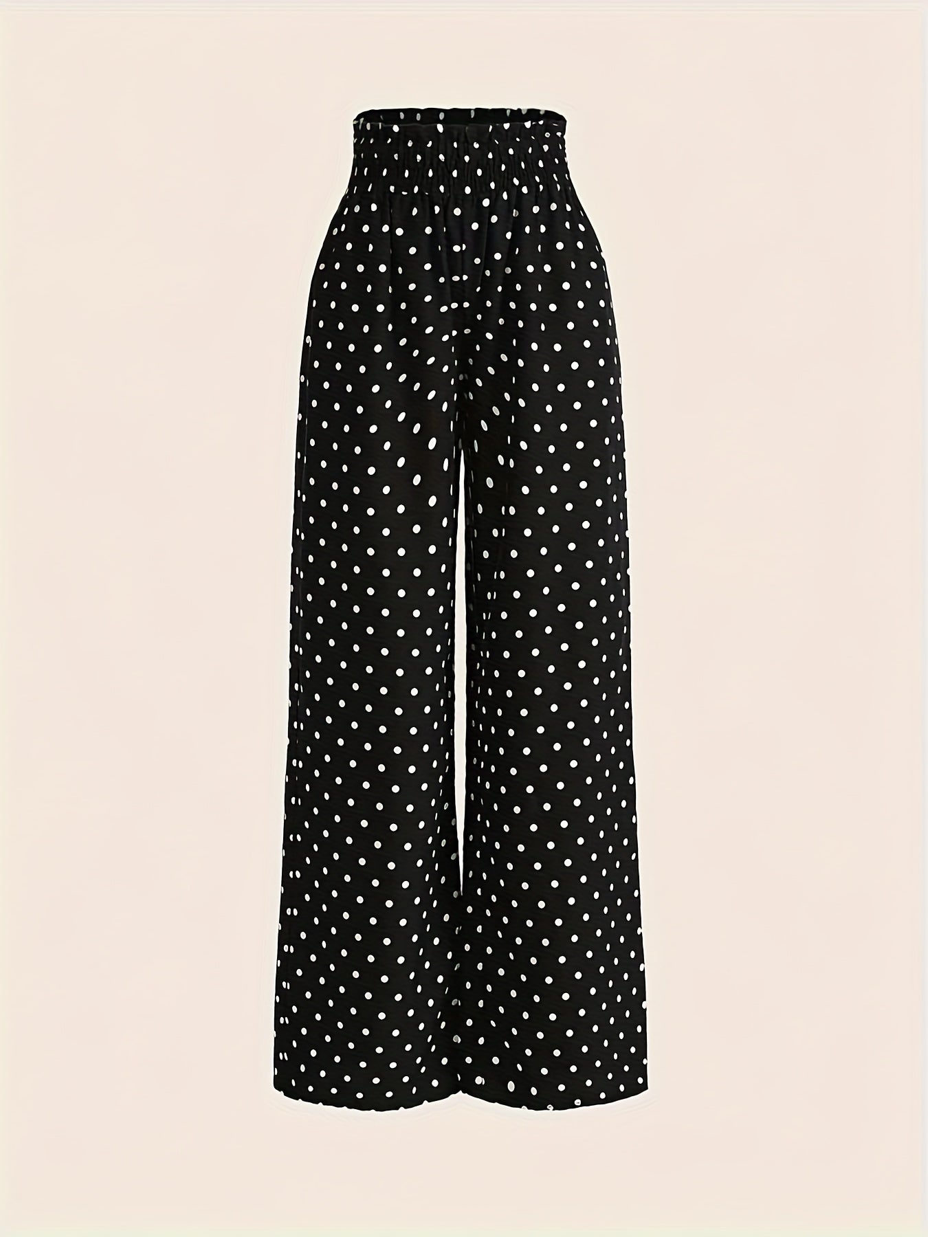 Polka-dot Print Wide Leg Pants, Casual Loose Shirred Waist Pants For Spring & Summer, Women's Clothing