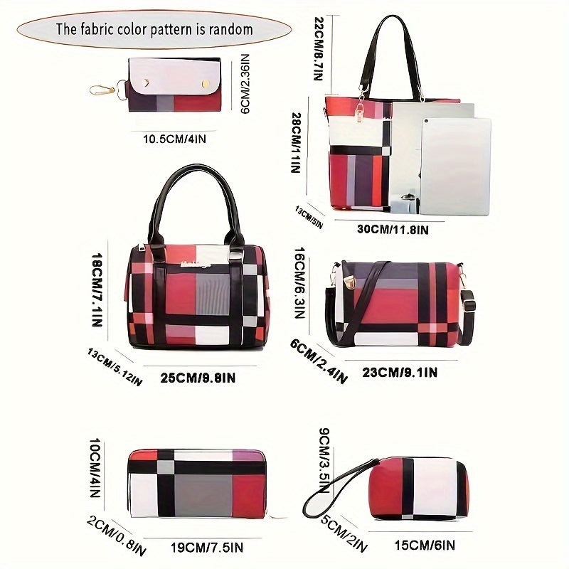 6-Pcs Womens Handbags Tote Bags Shoulder Bag Leather Purses Satchel Bag Top-Handle Handbag Crossbody Bag Wallet Clutch